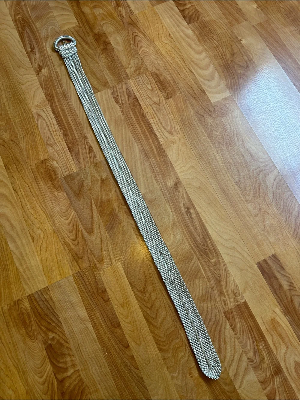 VGUC Woven Metallic Silver Belt with Covered Round Buckle 42” length
